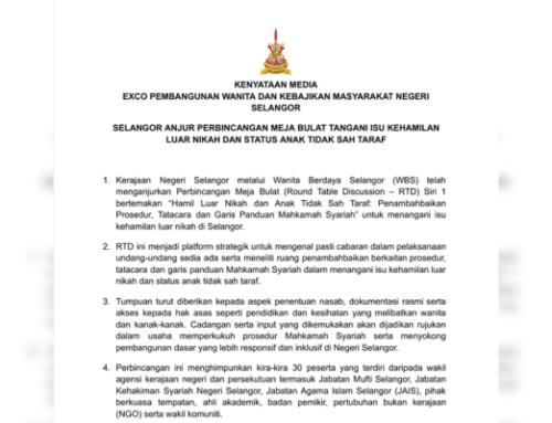 Kenyataan Media Perbincangan Meja Bulat Tangani Isu Kehamilan Luar Nikah Dan Status Anak Tidak Sah Taraf